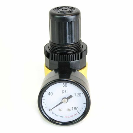 Interstate Pneumatics 1/4 Inch Mini Brass Compact Regulator with Gauge W1130BG-D